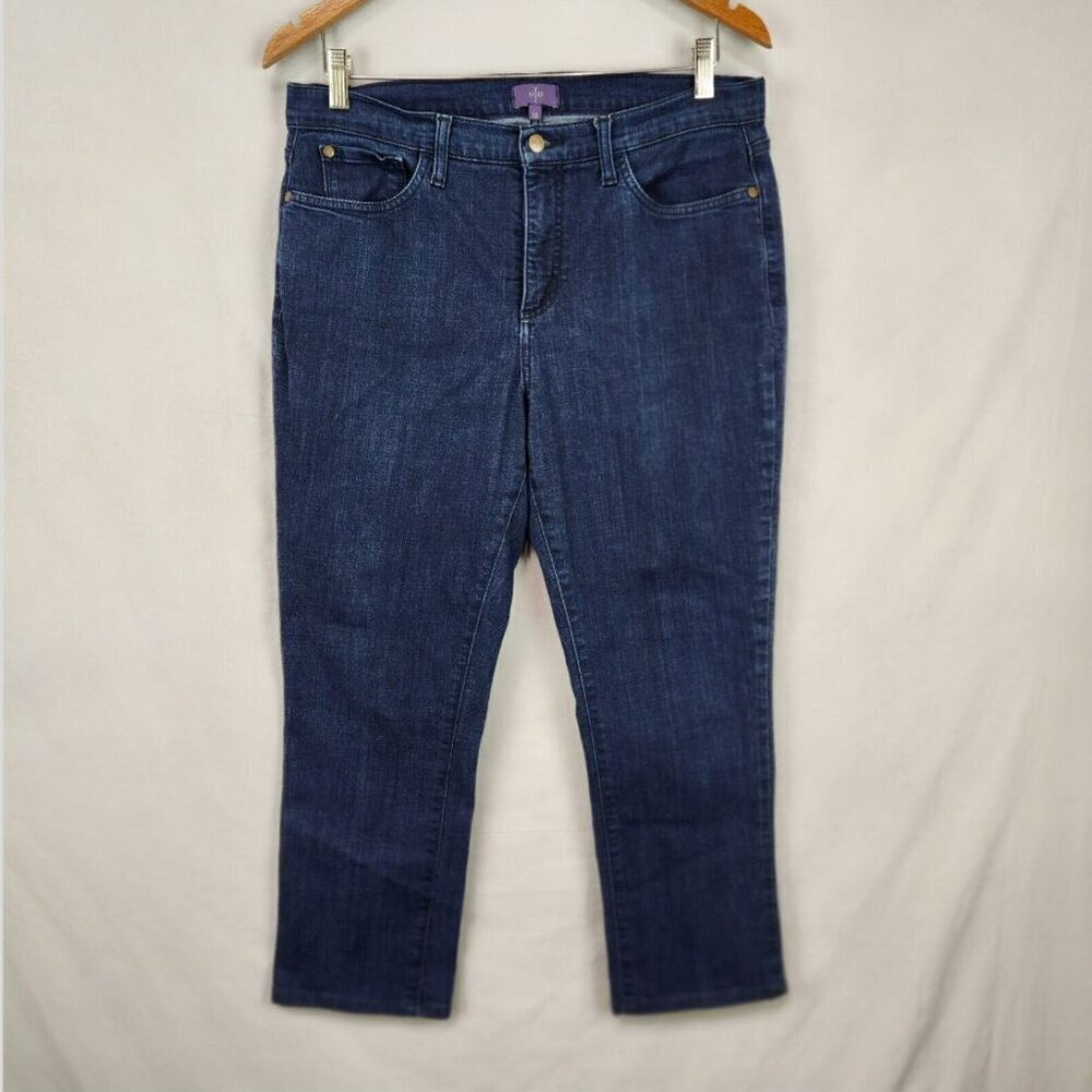 NYDJ Lift and Tuck Denim Jeans Women's 12 Blue Dark Wash Mid Rise Hemmed